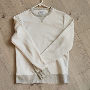 Old Navy White and Gray Crewneck Sweater with Ribbed Details